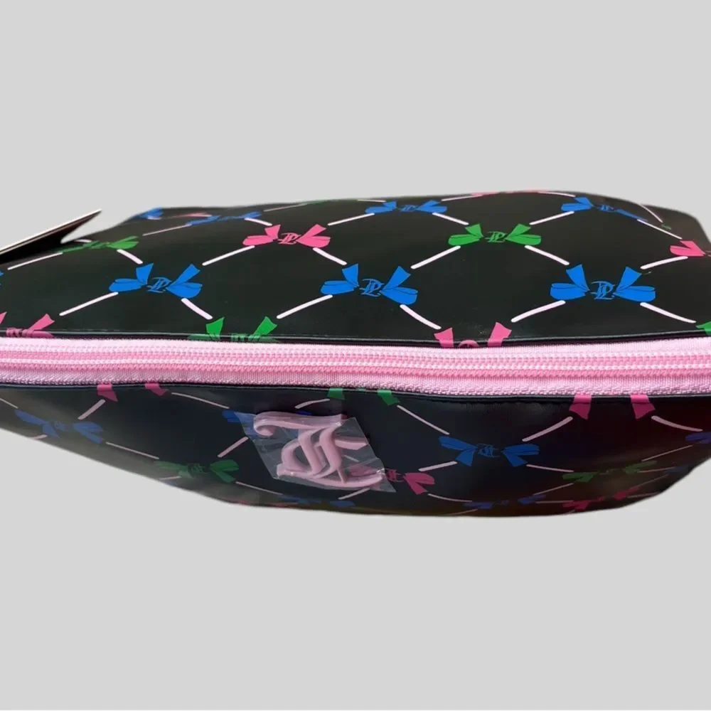 Juicy Couture Bow Print Cosmetic Bag Makeup Travel Case NWT Pink Logo Pouch